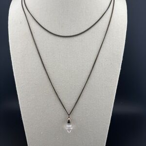 Layered Dainty Chain Necklace With Faceted Crystal Pendant